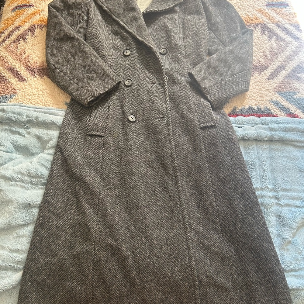 Gray Herringbone Full Length Coat - image 1